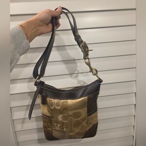 Coach Patchwork Shoulder Bag - Gold and Brown